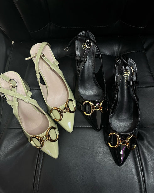 Patent Leather Pointed Toe Block Heel